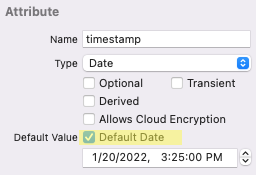 Data model editor with a default value for a date attribute